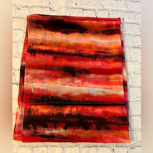 CALVIN KLEIN SHEER ABSTRACT WATER COLORS LIKE INFINITY SCARF - Picture 2 of 7